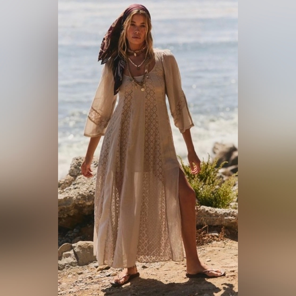 Free People Starlight Maxi Dress in Morning Oat - Picture 1 of 16